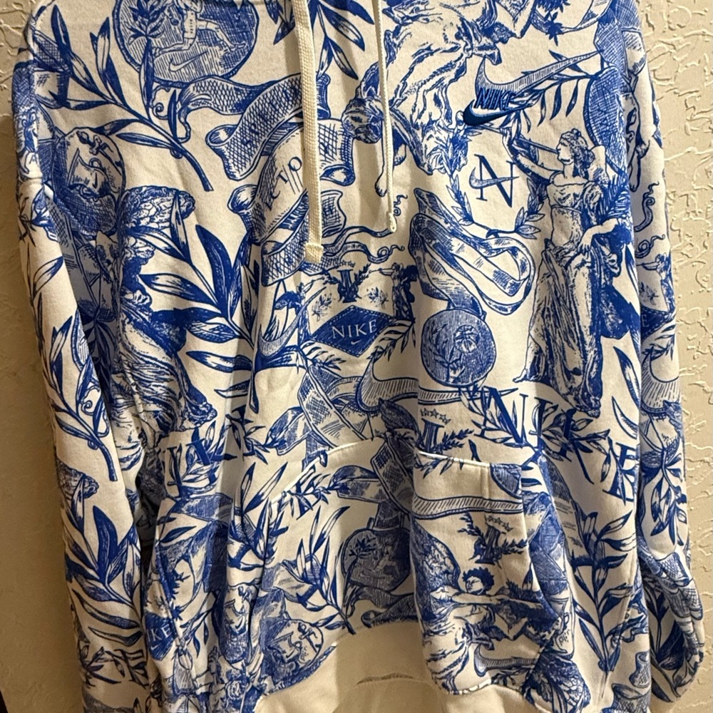 Nike White and Blue Graphic Hoodie